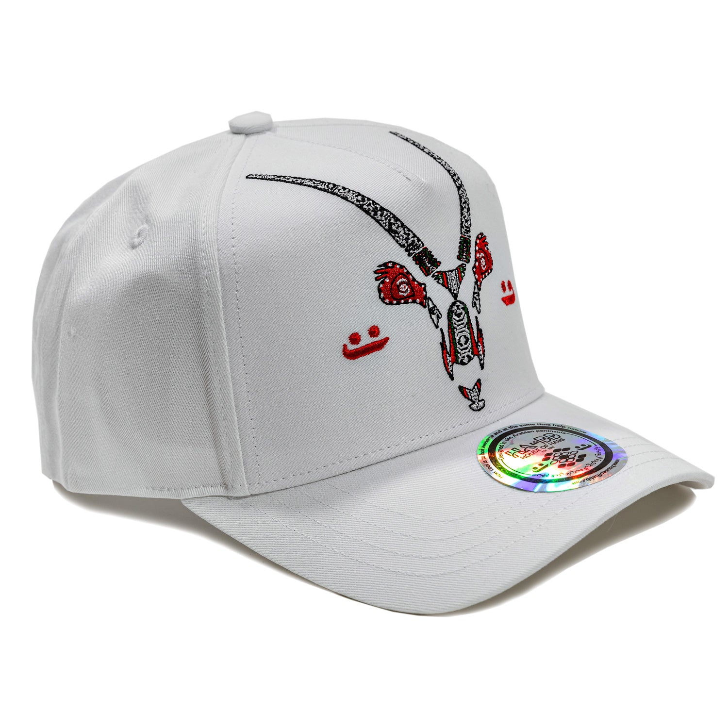 White baseball cap with Oryx embroidery al sadu HABB trucker cap