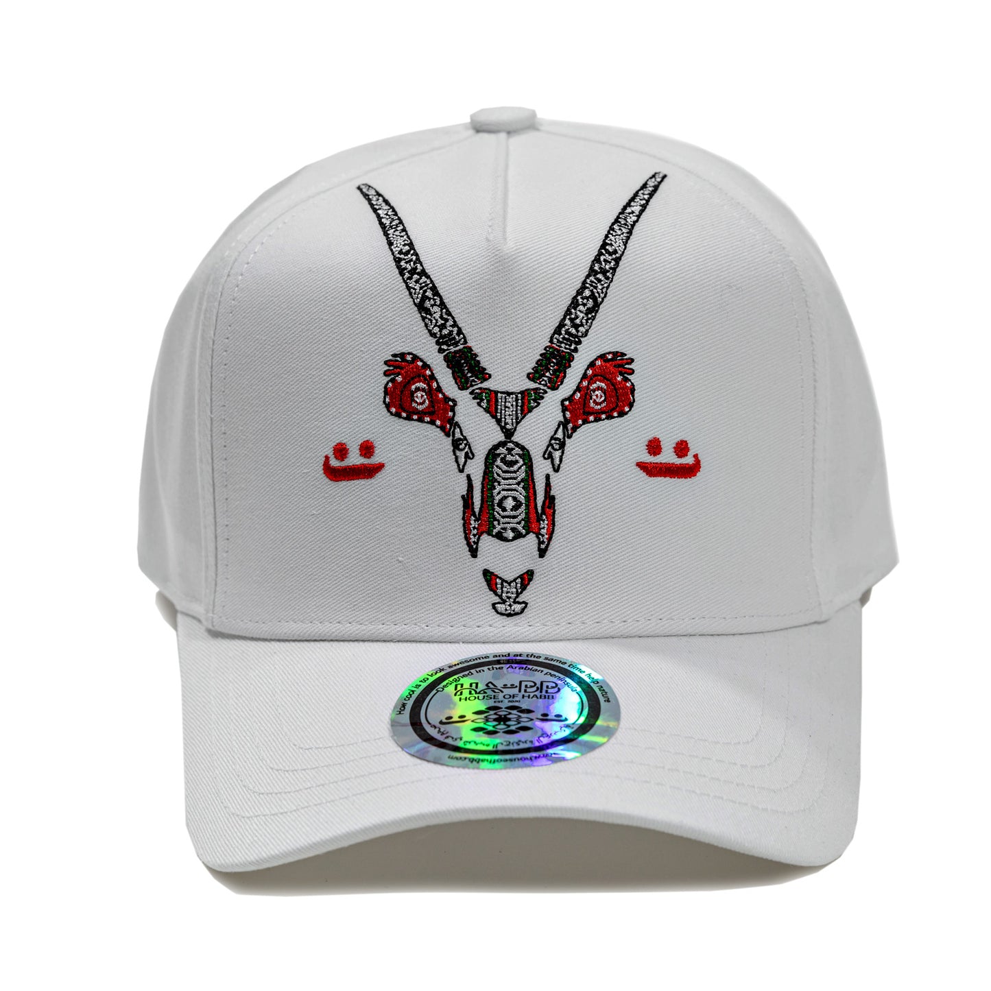White baseball cap with Oryx embroidery al sadu HABB trucker cap