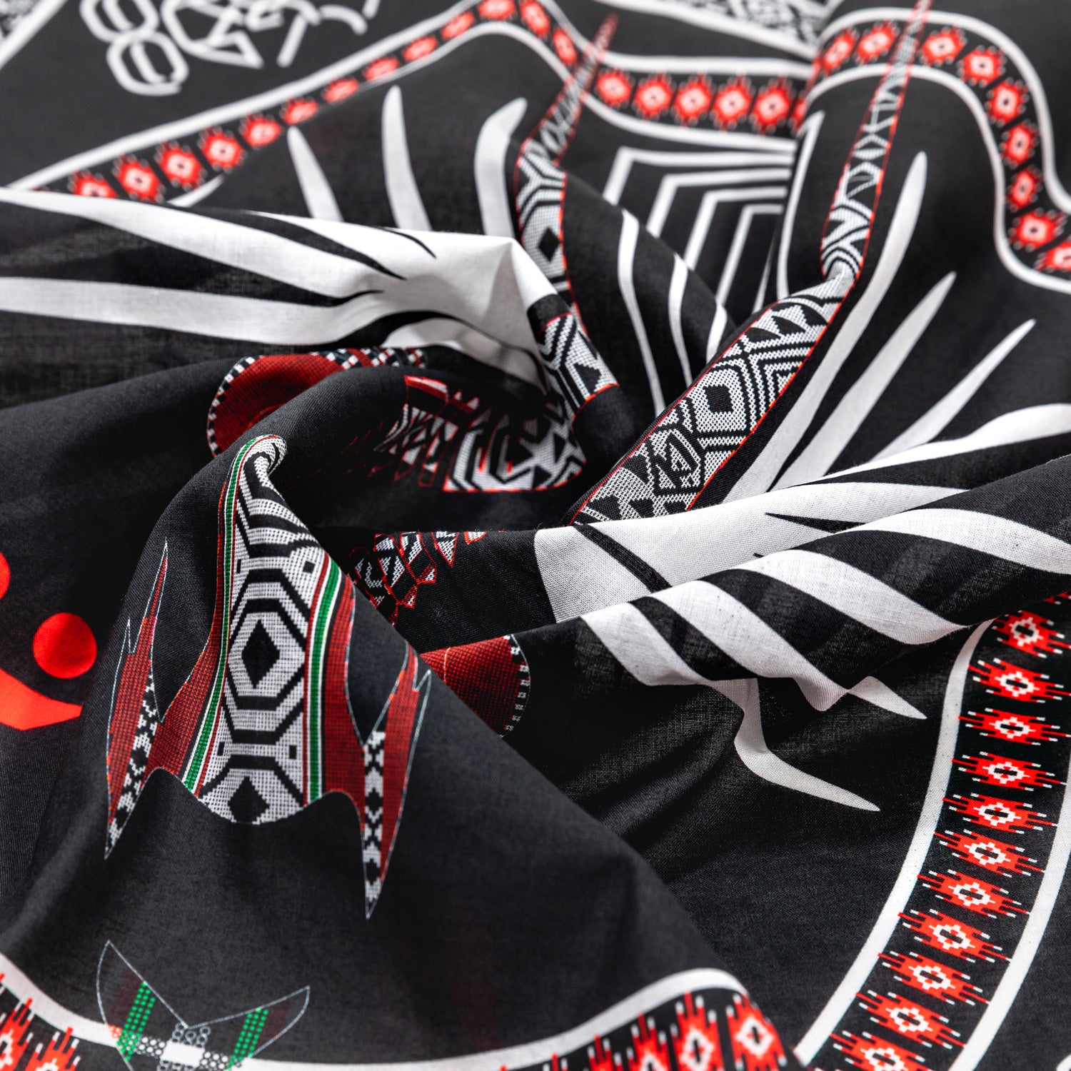 bandana, Oryx, red, black, white, square 55x55, cotton, Detail