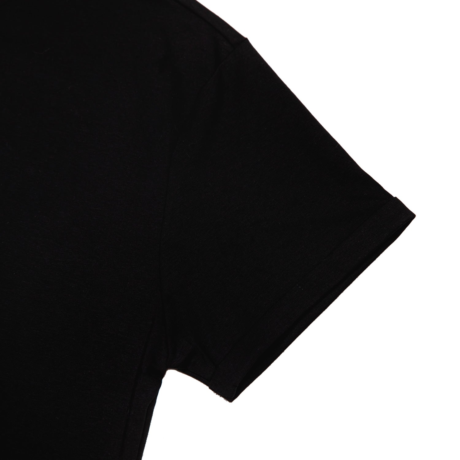 Deep black, T-shirt, shirt, man, plane tee, soft cotton, sleek, detail view,, sleeves