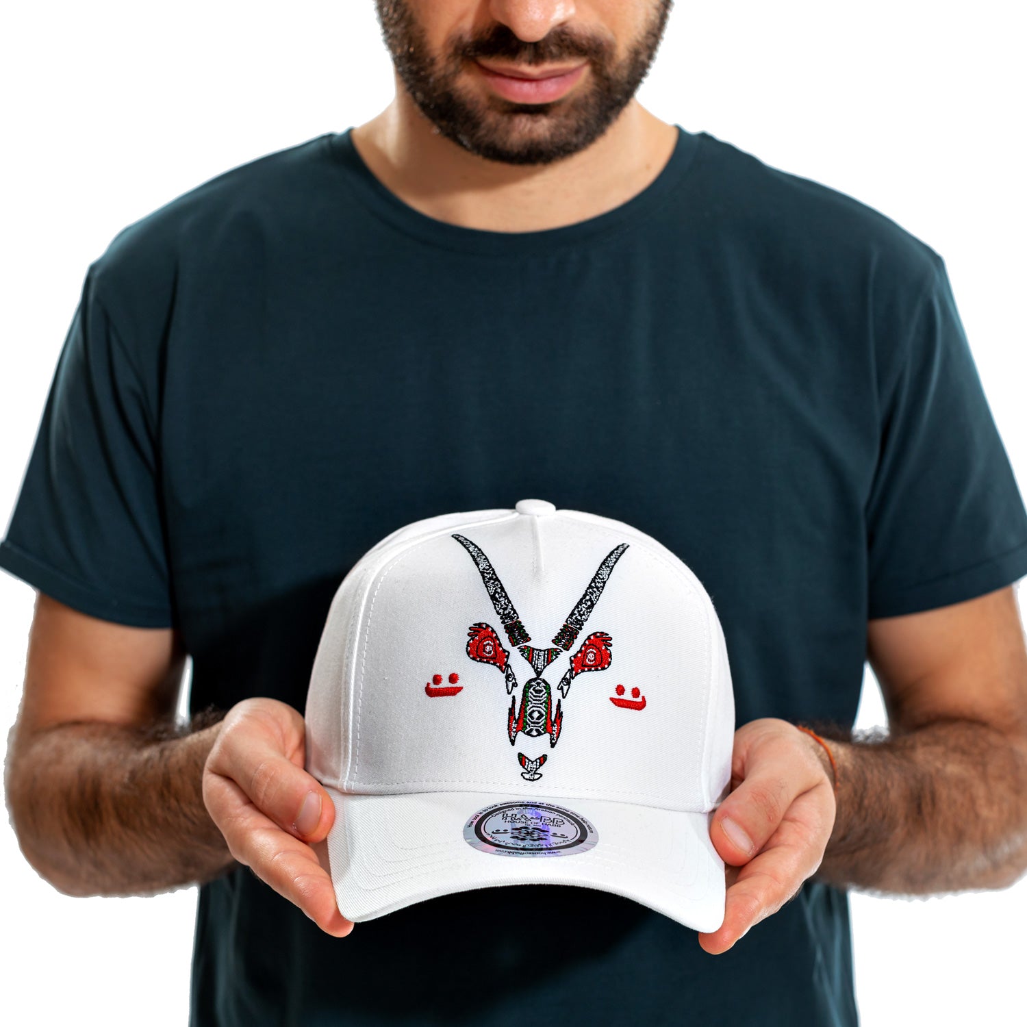 White baseball cap with Oryx embroidery al sadu HABB trucker cap for man