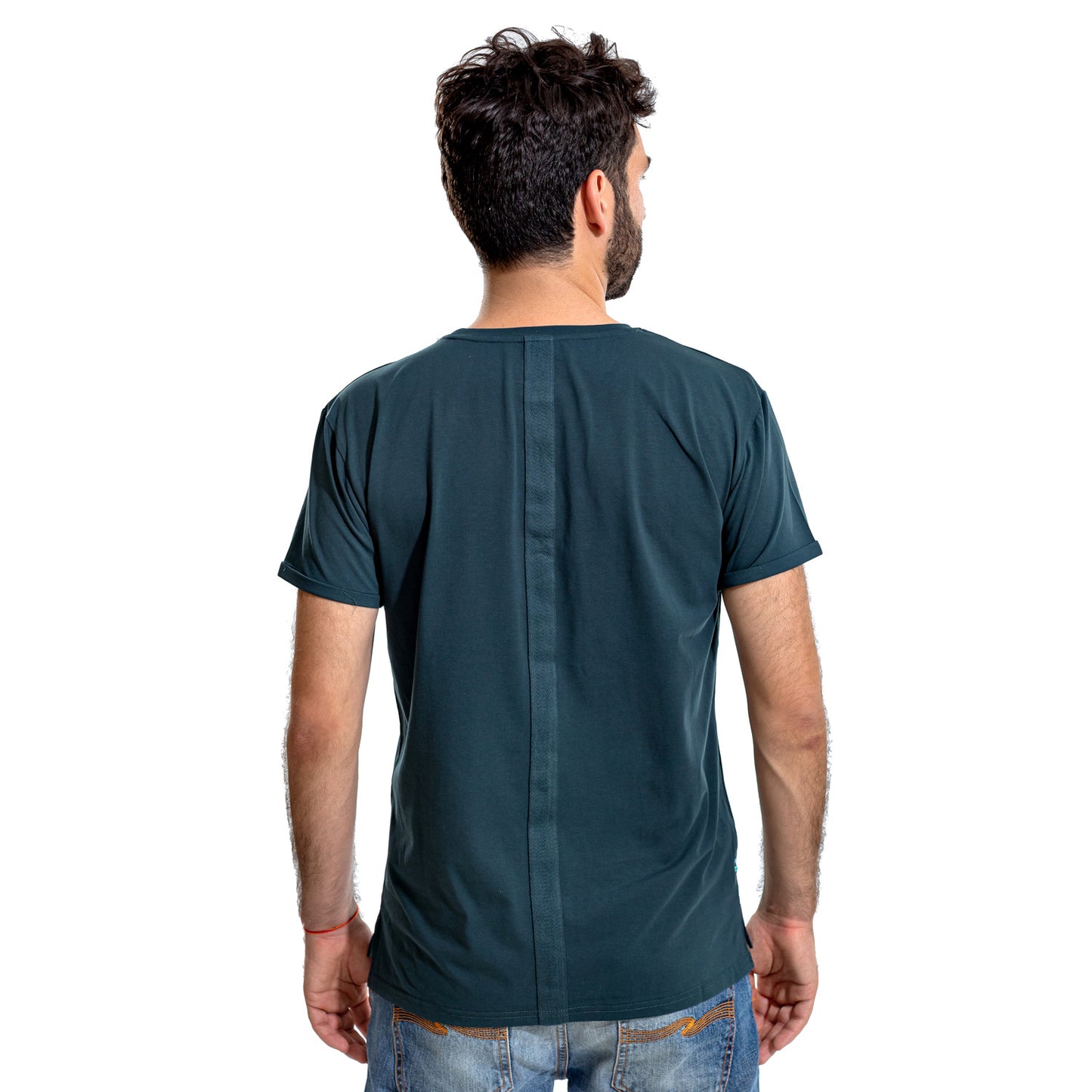 Blue Aegean, T-shirt, shirt, man, plane tee, soft cotton, sleek, back view, model