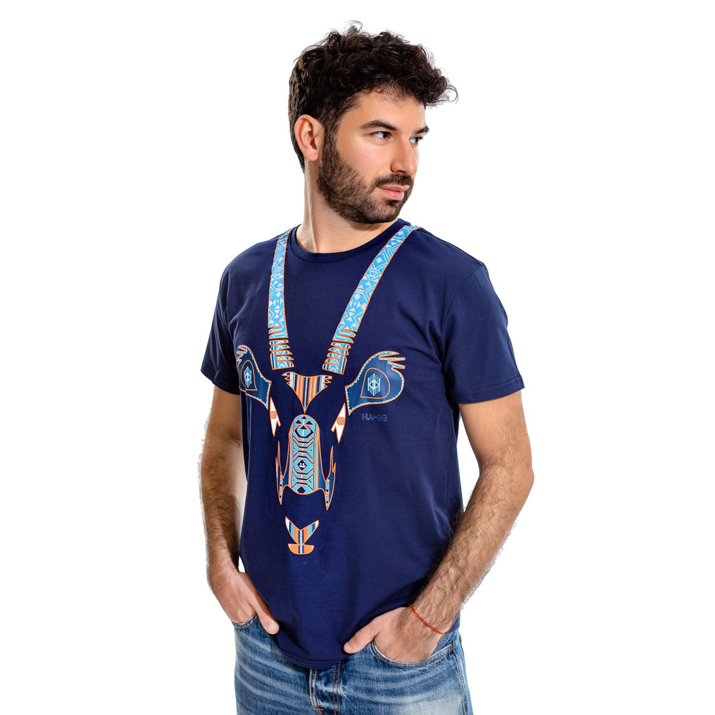 Oryx, Trendy, WWF, blue t-shirt, tee, neon print, man, front view,blue,Man,