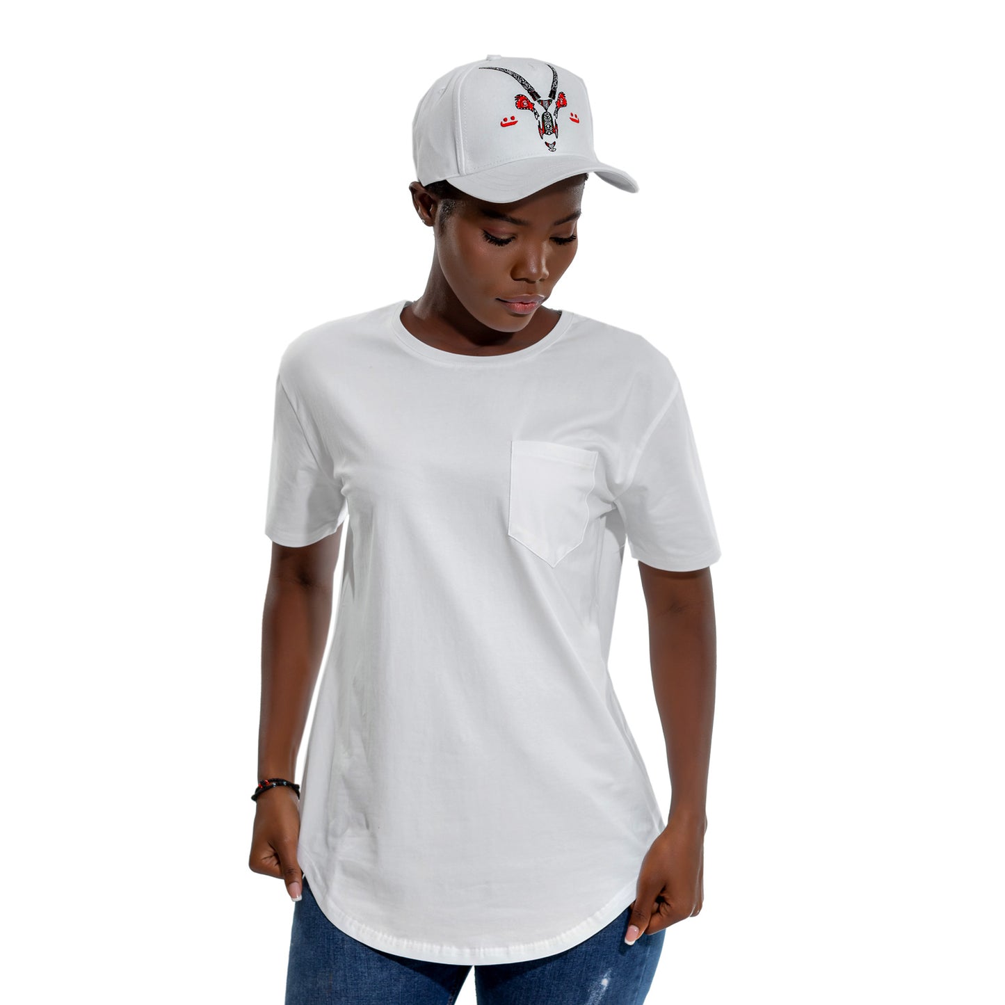 White baseball cap with Oryx embroidery al sadu HABB trucker cap for woman